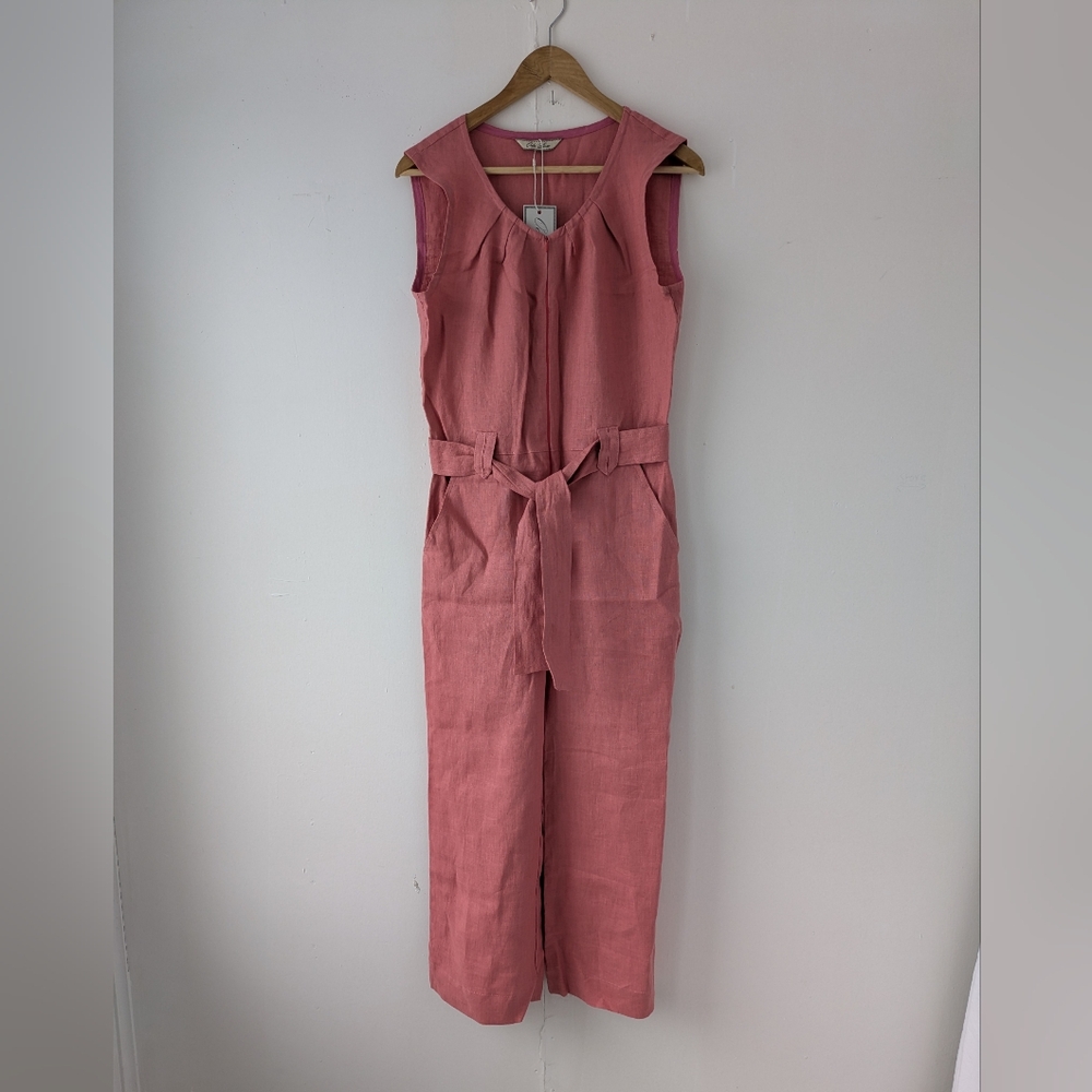 NWT Oda Lux 100% Linen Sleeveless Belted Jumpsuit Dusty Rose 36 - Picture 1 of 15